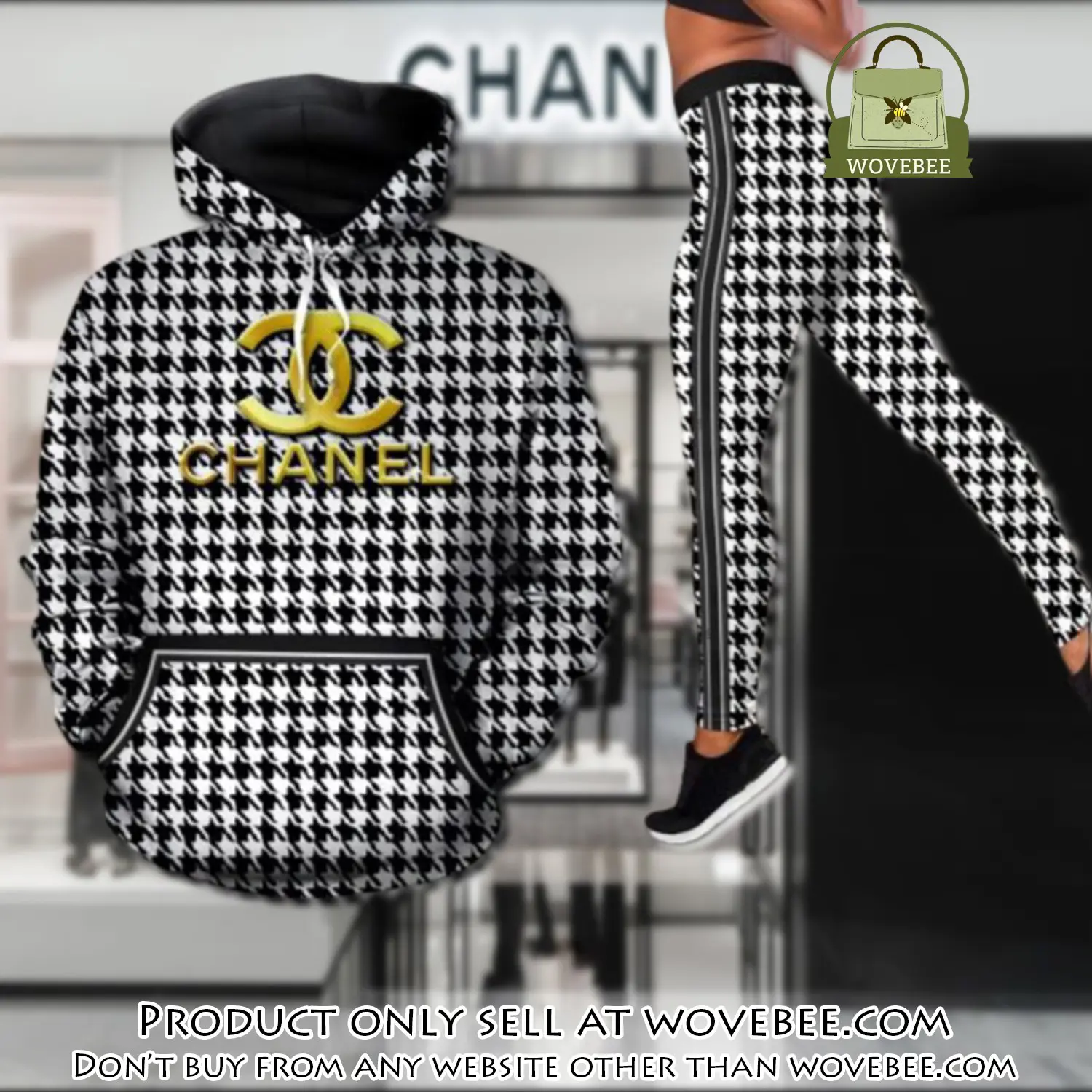 Chanel black white hoodie legging set luxury for women wvb5817148